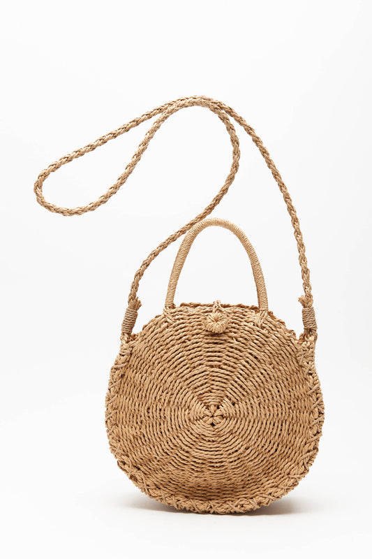 The Morgan | Rounded Rattan Woven Purse w/ Arm Strap