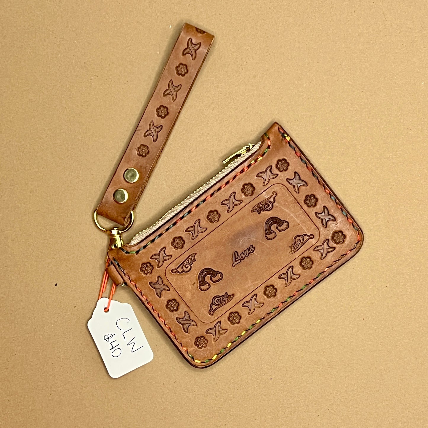 Leather Coin Purse w/Wristlet (love/rainbows)