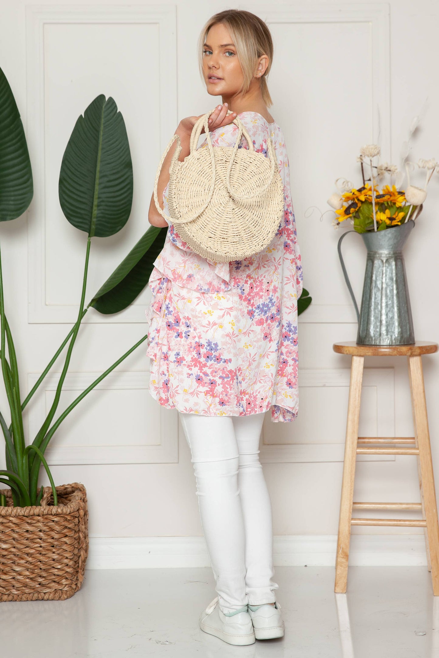 The Morgan | Rounded Rattan Woven Purse w/ Arm Strap