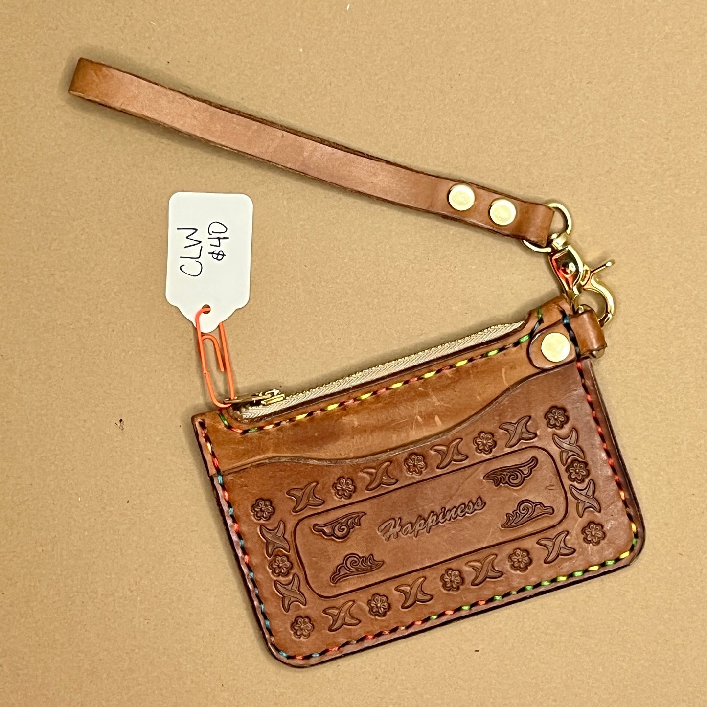 Leather Coin Purse w/Wristlet (happiness/love/peace)