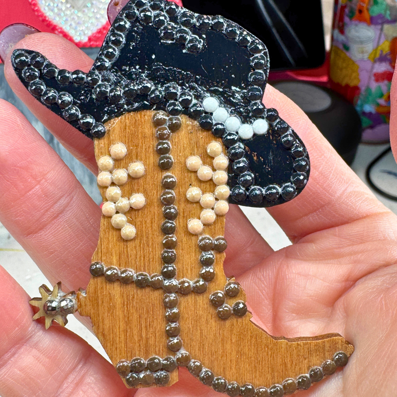 Cowboy Hat with Boot magnet - Black hat