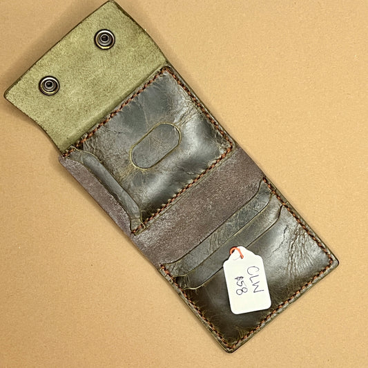Wide Leather Vertical Trifold Wallet (olive)