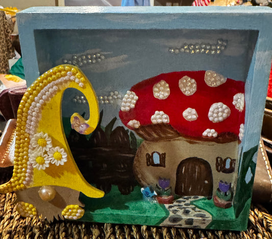 Gnome with Mushroom house sign