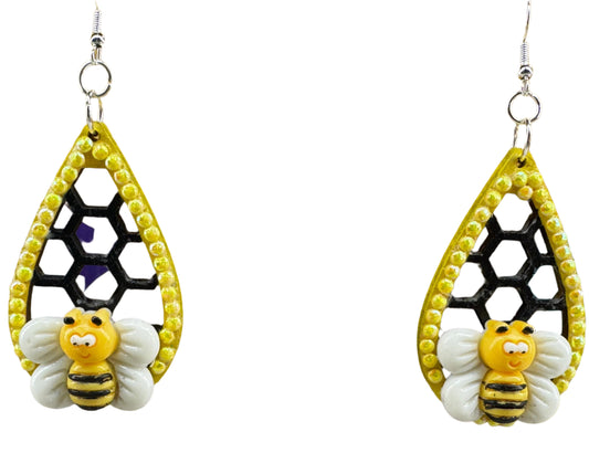 Earrings - Bee and Honeycomb