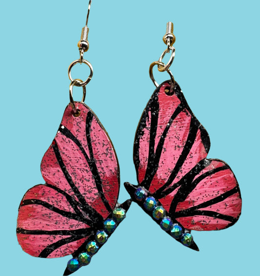 Earrings - Elegant Pink Monarch Butterflies