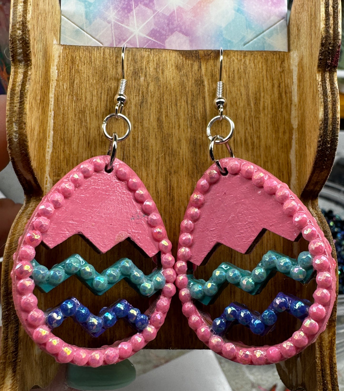 Earrings -Pink and Mint Easter Eggs