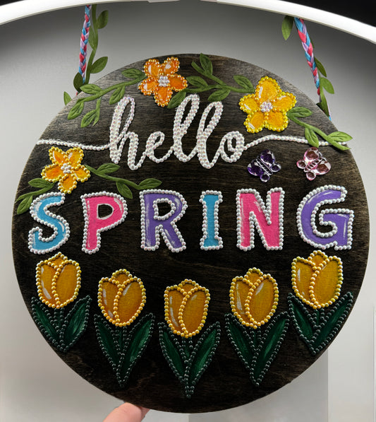 Hello Spring Tulips Hanging Sign