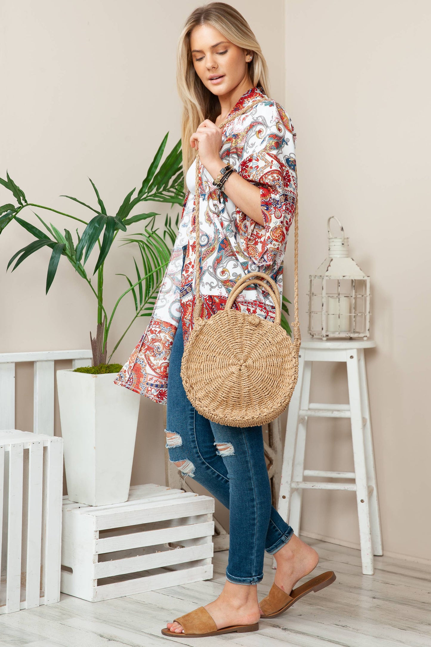 The Morgan | Rounded Rattan Woven Purse w/ Arm Strap