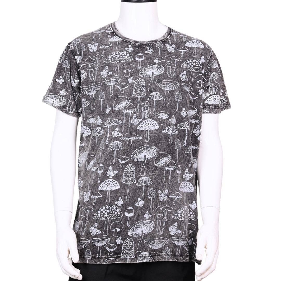 Cotton Black and white Butterfly on Mushroom T shirts S114