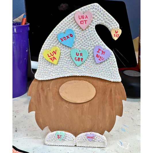 Valentines Conversation Hearts Gnome table sign
