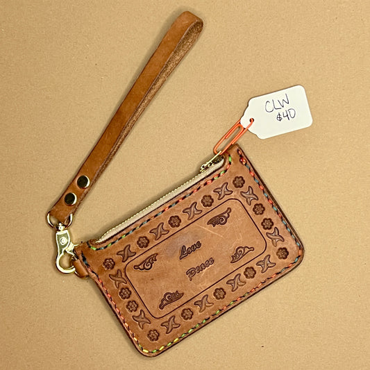 Leather Coin Purse w/Wristlet (happiness/love/peace)