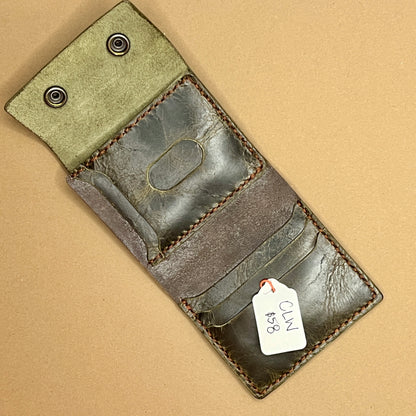 Wide Leather Vertical Trifold Wallet (olive)