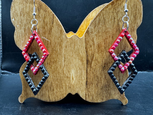 Earrings - red and black double diamond