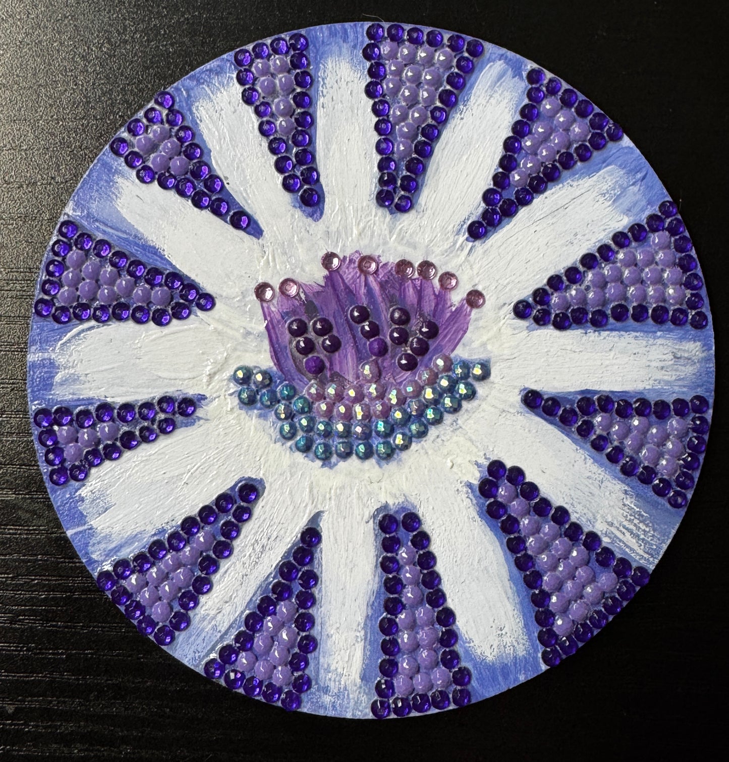 Painted White flower Circle Magnet