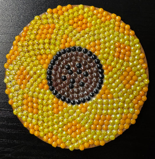 Beaded Sunflower Circle Magnet