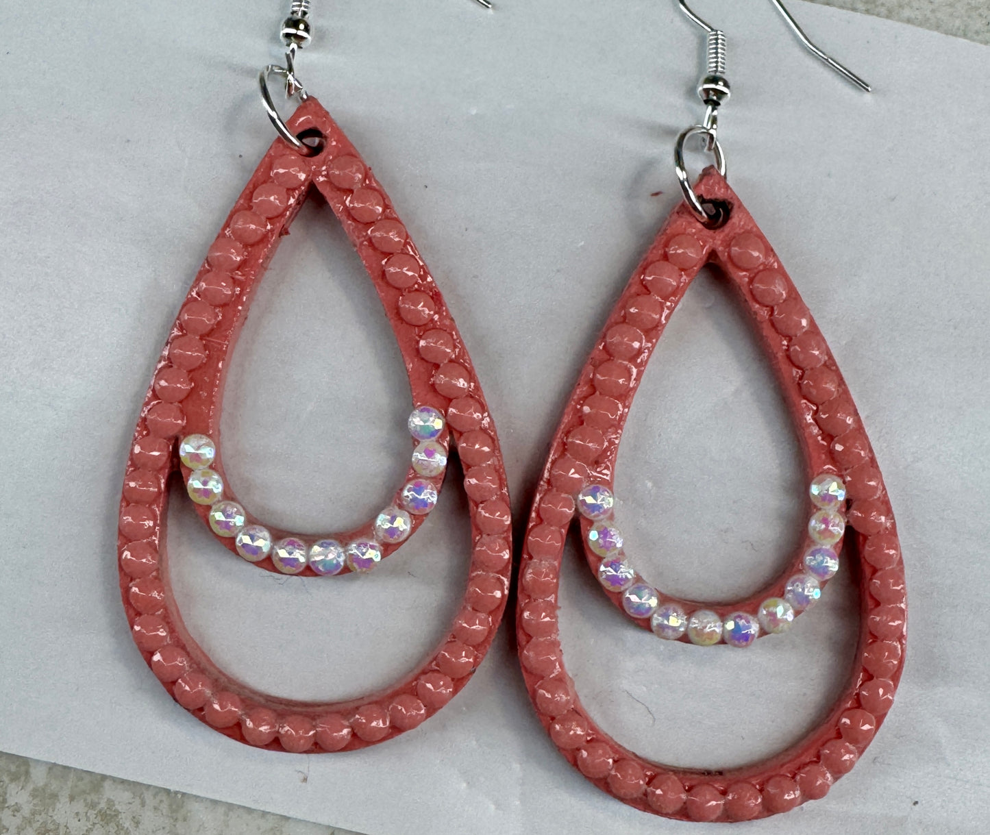 Earrings - Pinkish salmon Double Teardrop