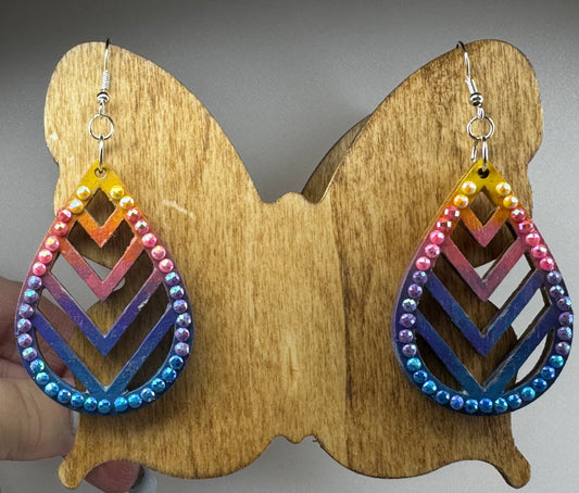 Earrings - teardrop Chevron sunset