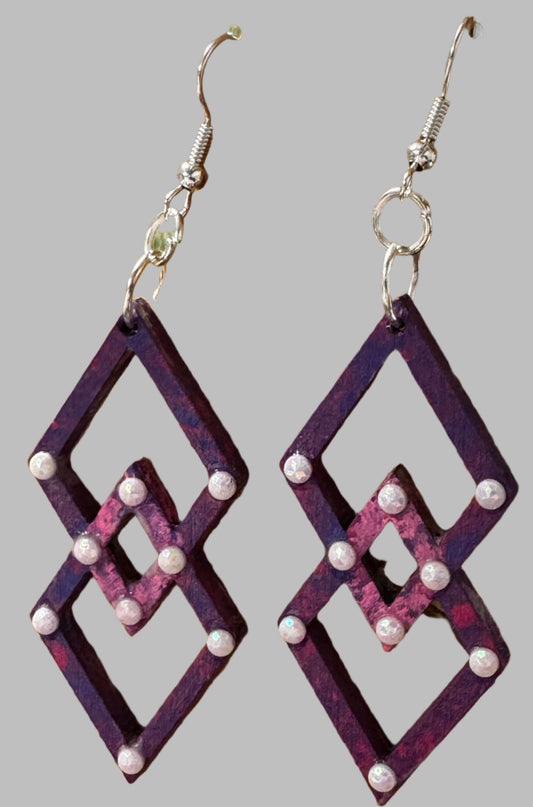 Earrings - purple and pink double diamond