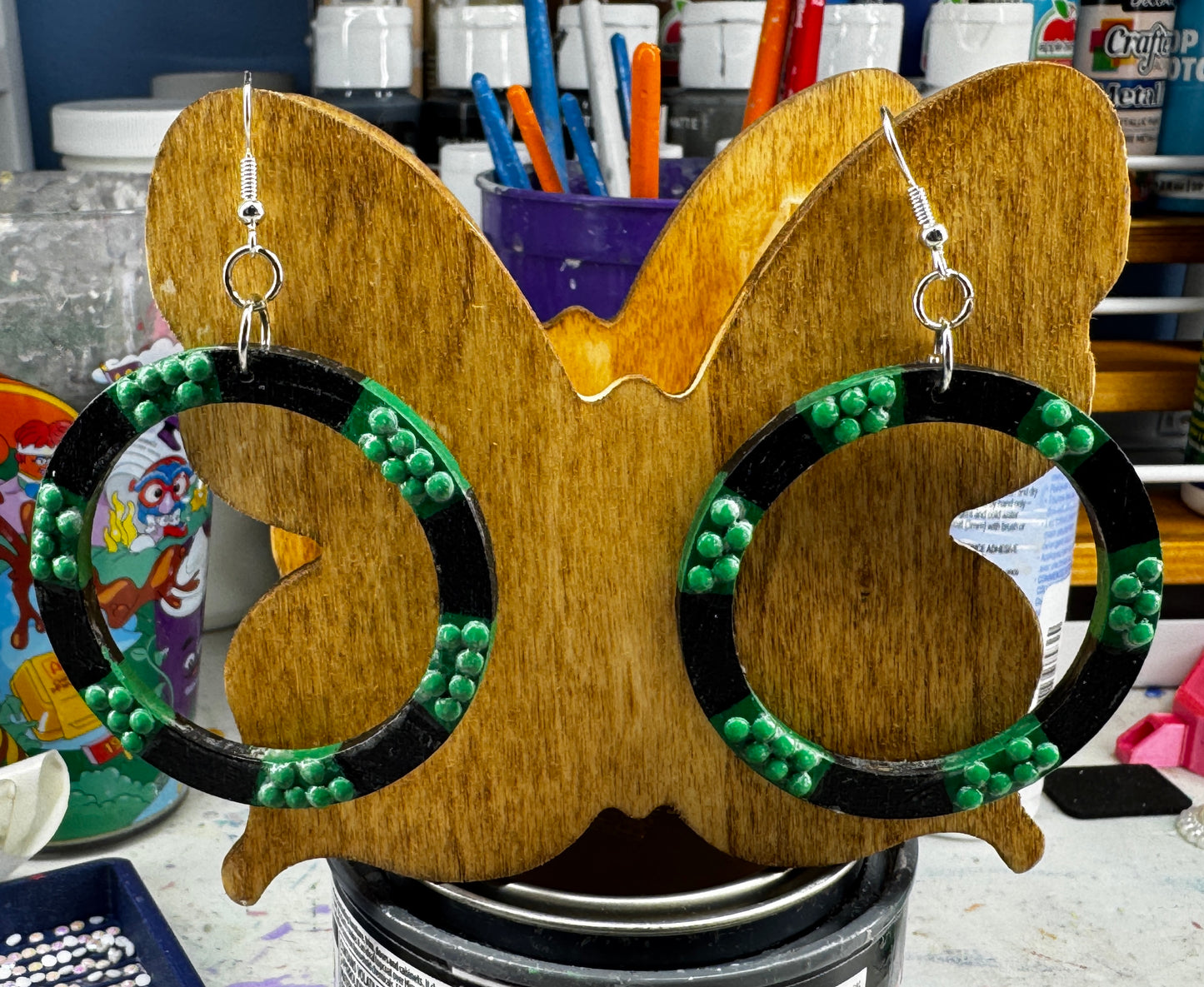 Earrings - Open Circle Black and Green