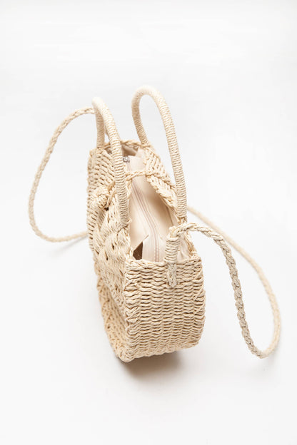 The Morgan | Rounded Rattan Woven Purse w/ Arm Strap