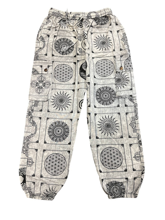 Cotton Multi Grey Yoga Symbol Meditation Pant D1183