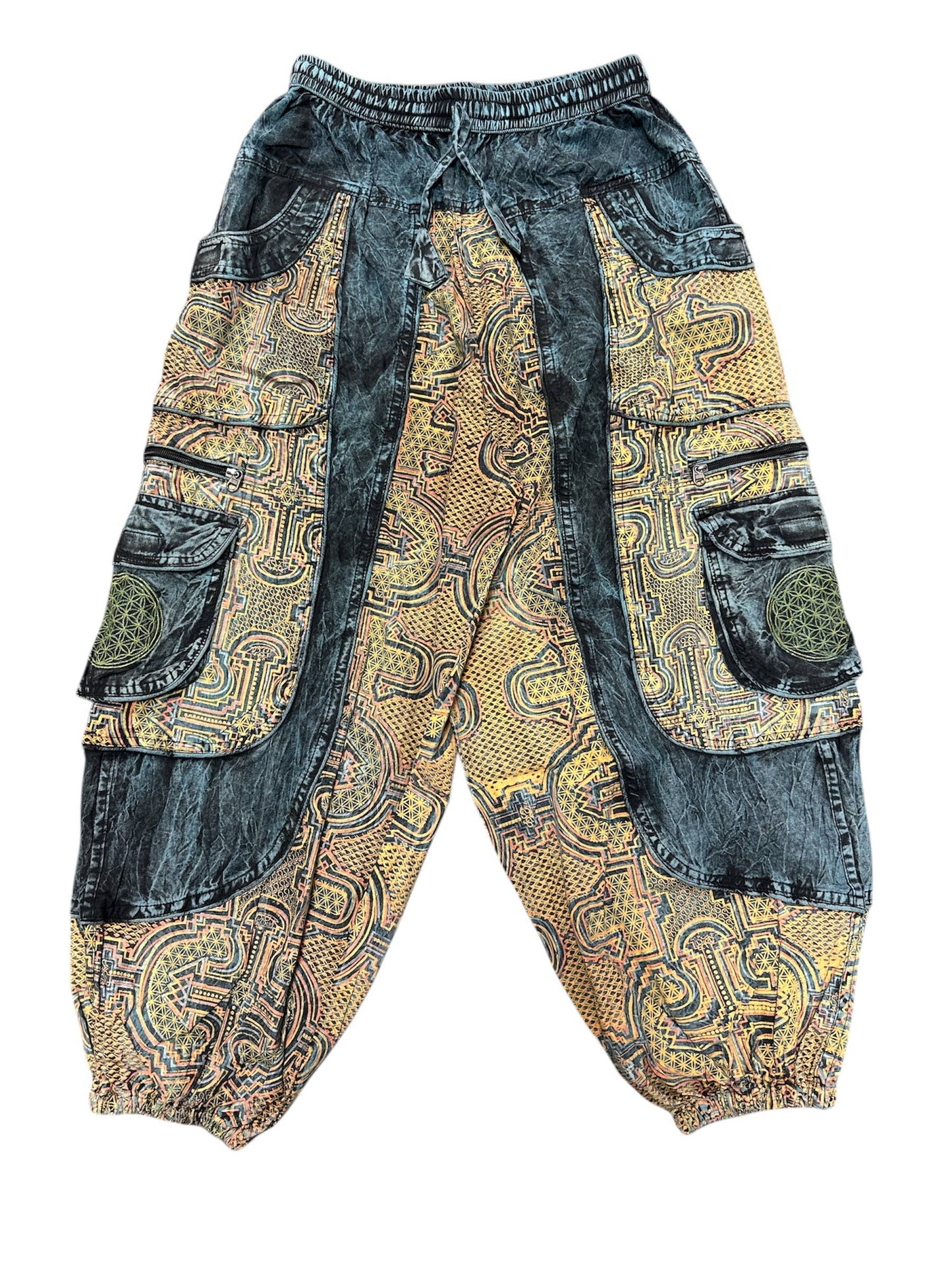 Blue Multi Patchwork Box Pocket Balloon Pant HF27