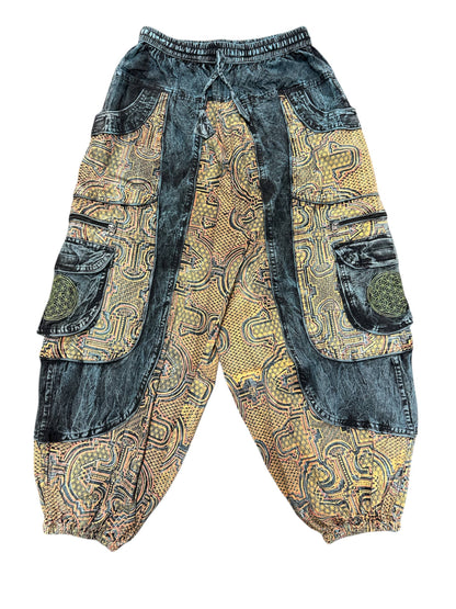 Blue Multi Patchwork Box Pocket Balloon Pant HF27