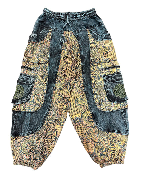 Blue Multi Patchwork Box Pocket Balloon Pant HF27