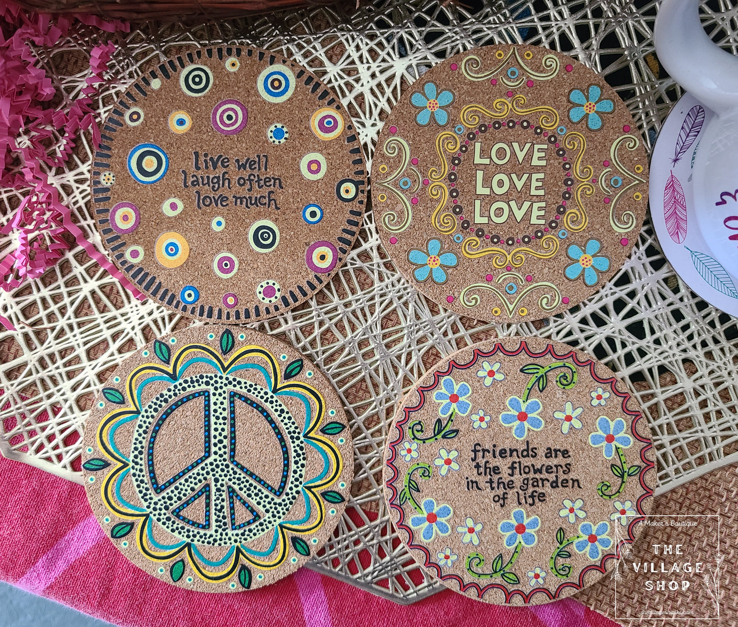 Hippie Love Cork Coasters