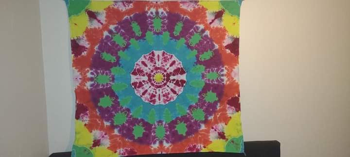 Liquid dyed flower mandala Tapestry