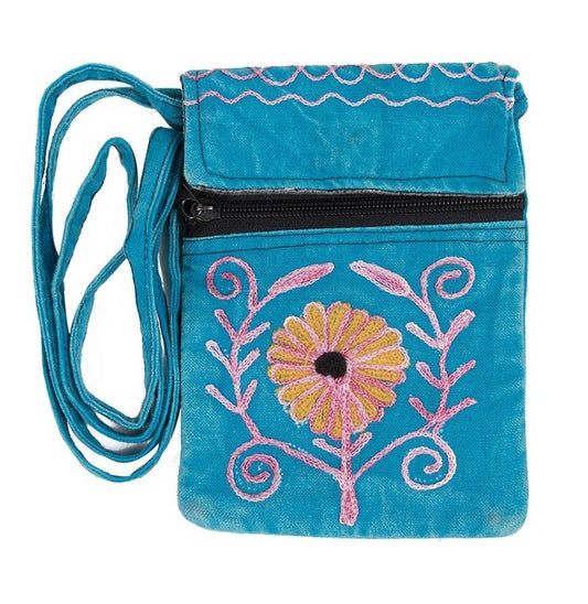 Teal Daisy Passport Bag