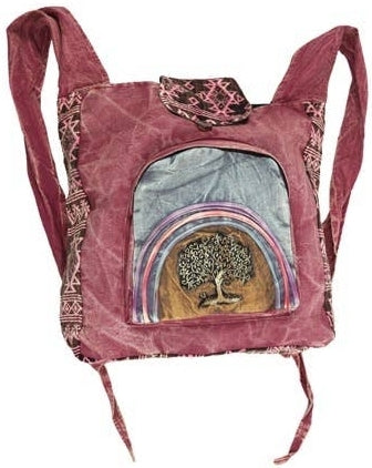 Plum Tree of Life Embroidery Crossbody Backpack